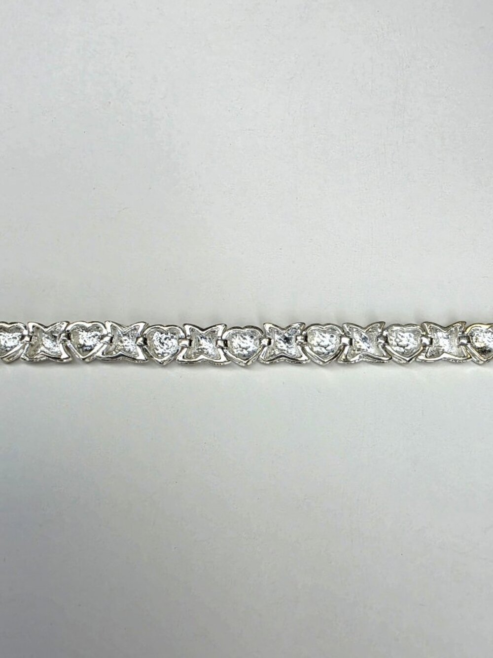Sterling Silver FAS 925 Vintage Hugs & Kisses XO Heart Link Bracelet 7" - Picture 6 of 9
